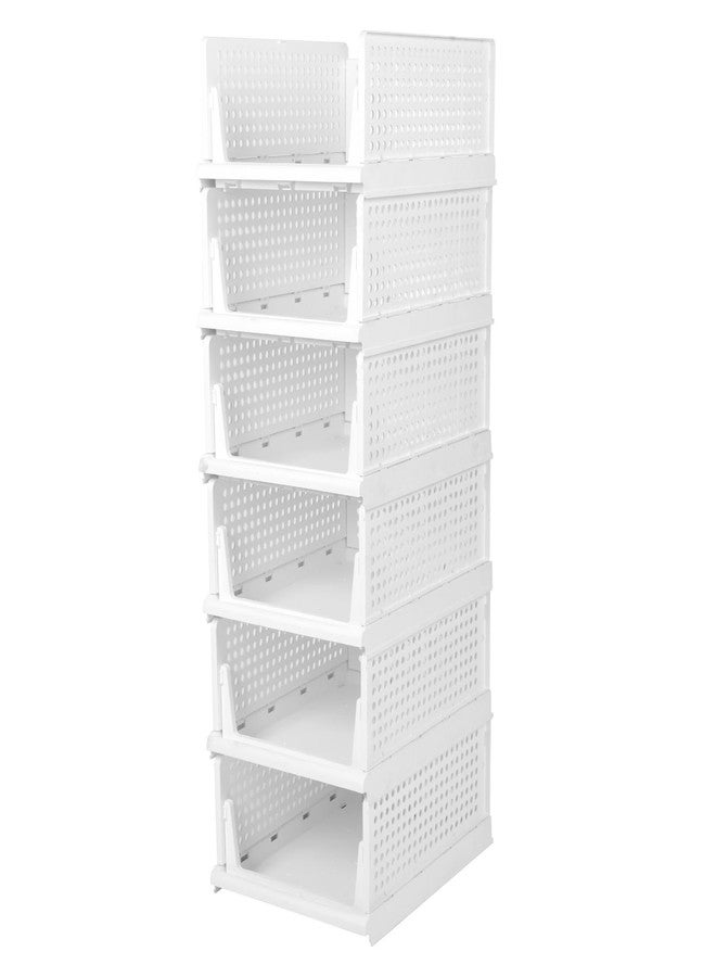 Finner Plastic Multipurpose Foldable and Stackable Closet Drawer Organizer for Wardrobe Shelf Space Usage for Home and Kitchen Storage Basket Organizer- (Pack of 6, White) - Image 2